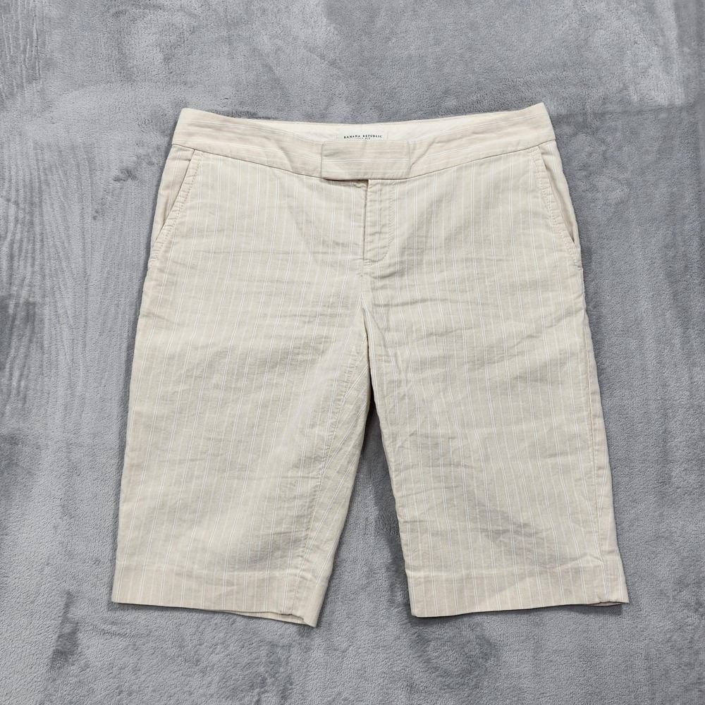 Vintage Banana Republic Shorts Womens 8 Beige Stripe Linen Blend Ryan Fit Y2K